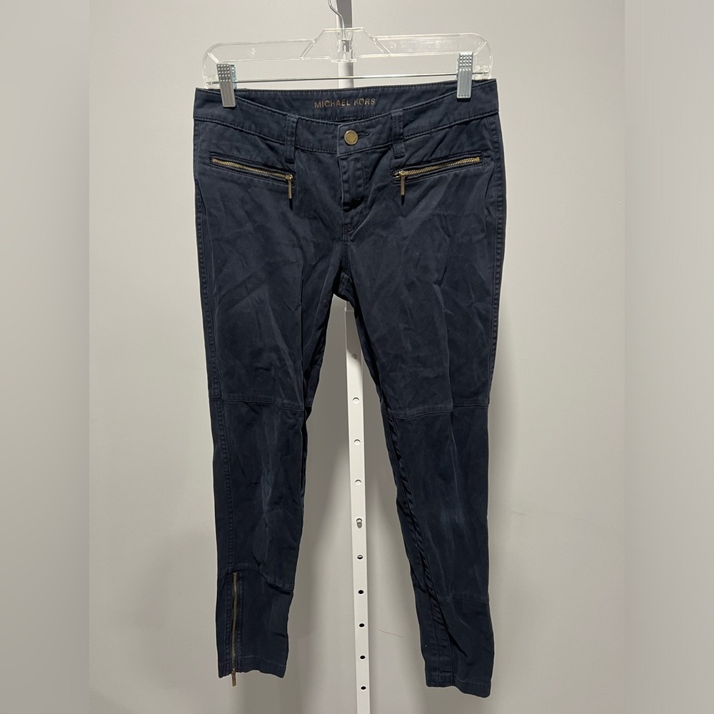 Michael Kors Navy Blue Moto Skinny Zipper Hem Pants Jeans Size 2